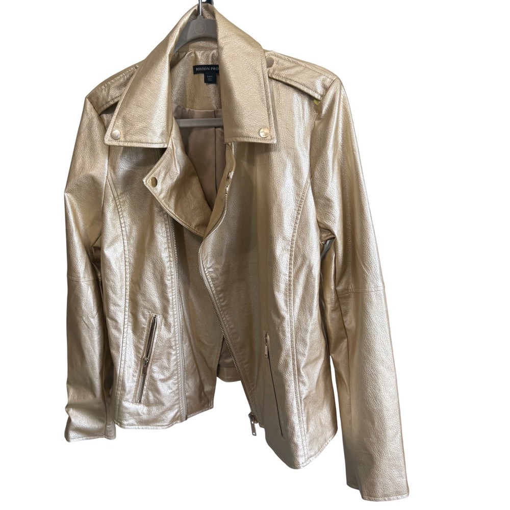 Boston Proper Gold Faux Leather Moto Jacket L - Picture 8 of 8